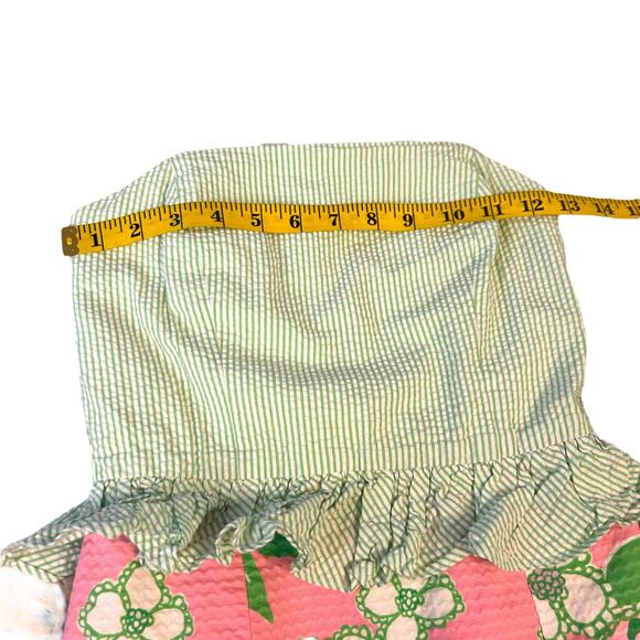 Adorable Lilly Pulitzer Strapless Seersucker Green and Pink Dress - Size 00 - Picture 5 of 16